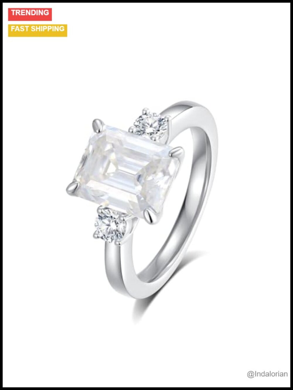Moissanite Engagement Ring 3 Stone Emerald Cut Promise Anniversary Gift